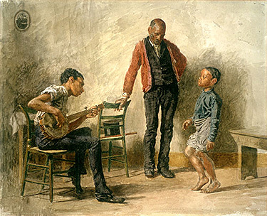Oil painting Henry_Ossawa_Tanner The Banjo Lesson black figures father & son 36" 